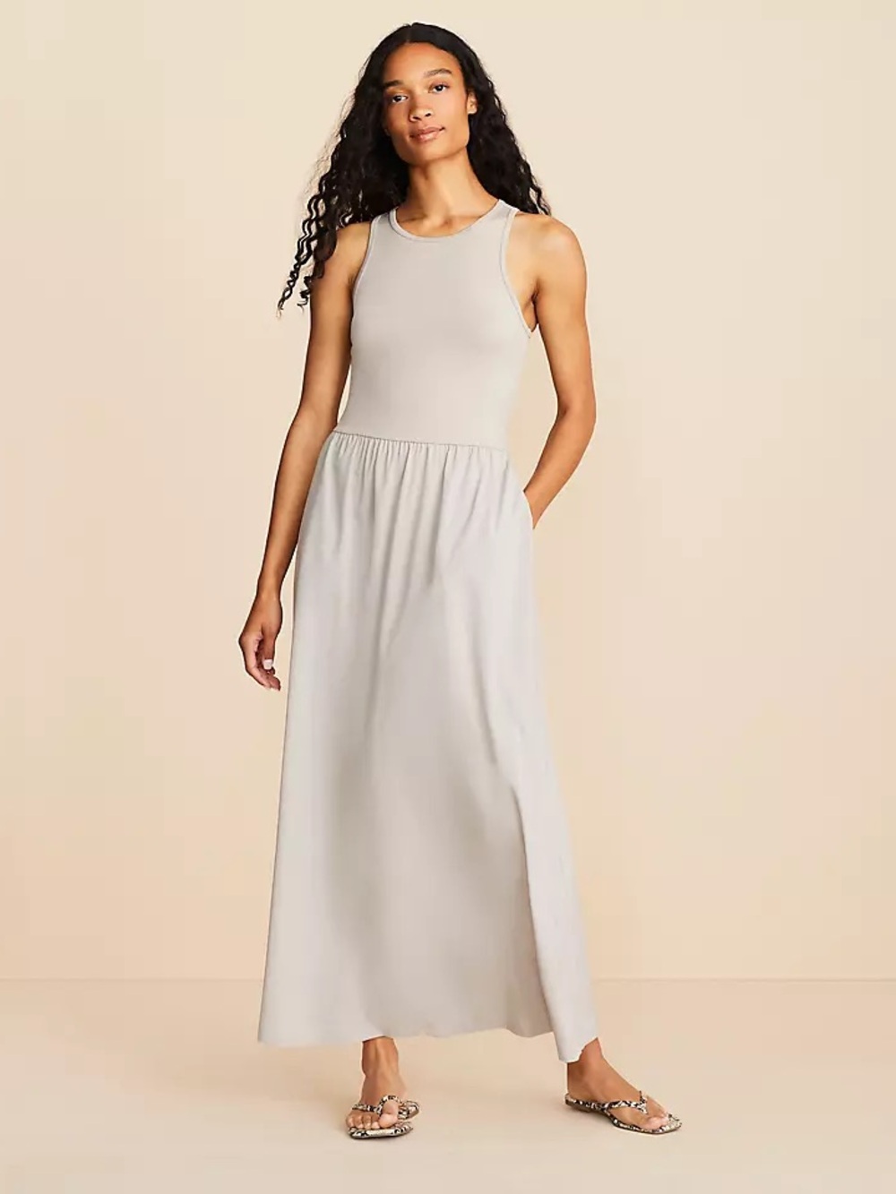 NWT Lou & Grey Wanderweave Mixed Media Maxi Dress in Taupe